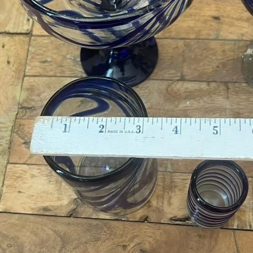 Blue Swirl Glassware Set 2 Margarita 1 Shot Glass 1 Wine Glass 1 Highball Glass